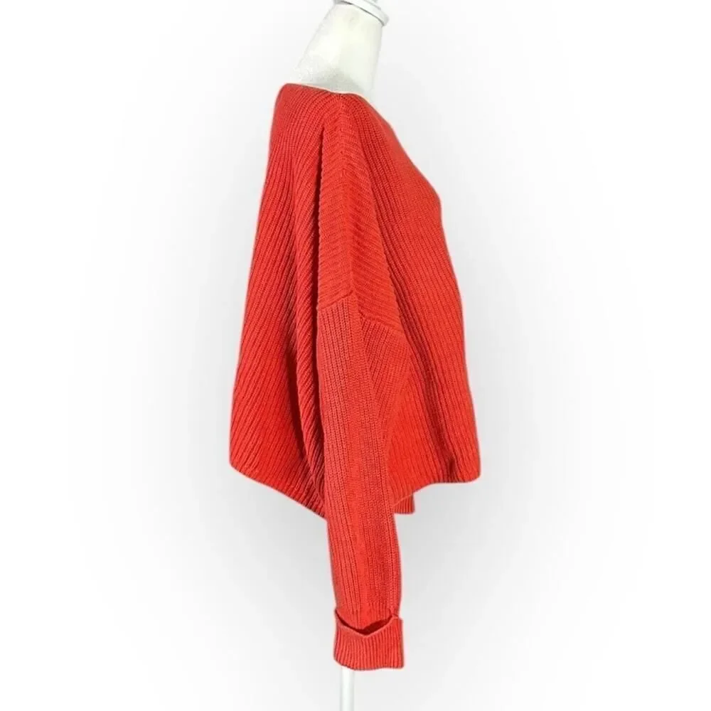 French Connection Millie Mozart Ribbed Sweater Women's Large‎ Orange Cotton